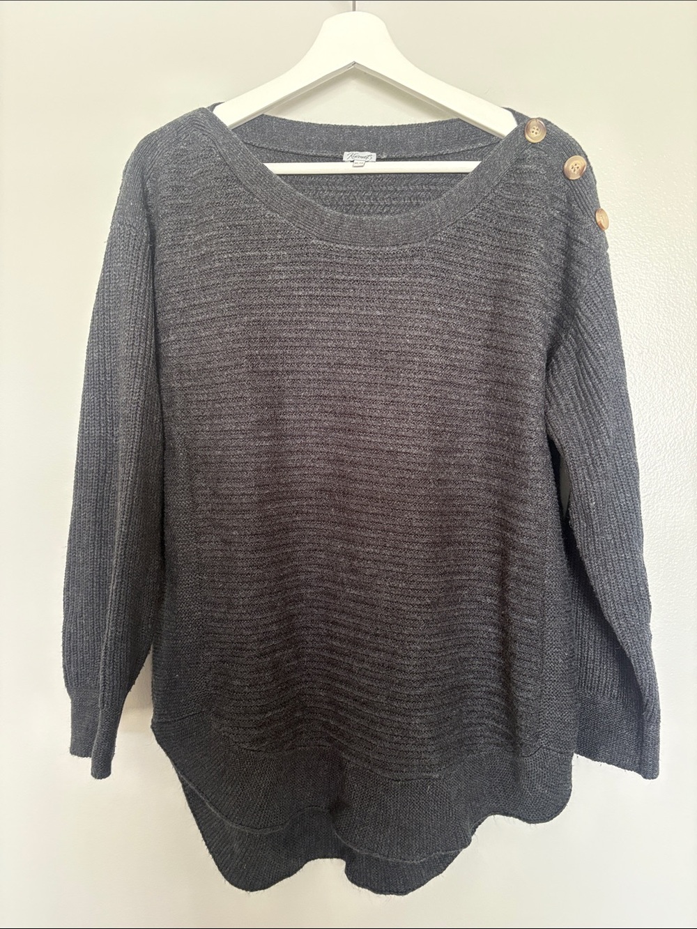 Kismet Charcoal Gray Button-Shoulder Scoop Neck Sweater